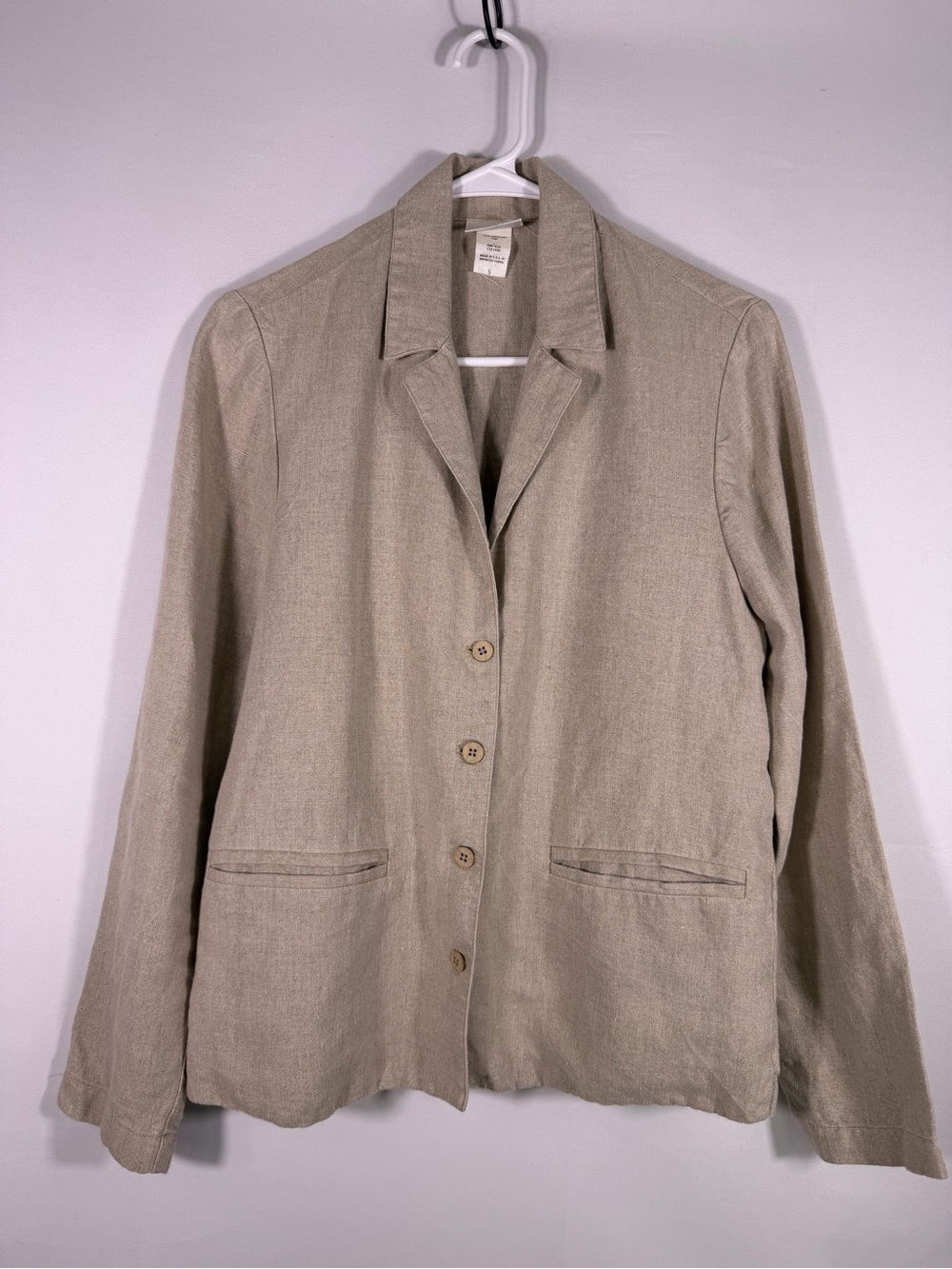 Eileen Fisher 100% Linen Button Front Blazer Jacket Natural Beige Small